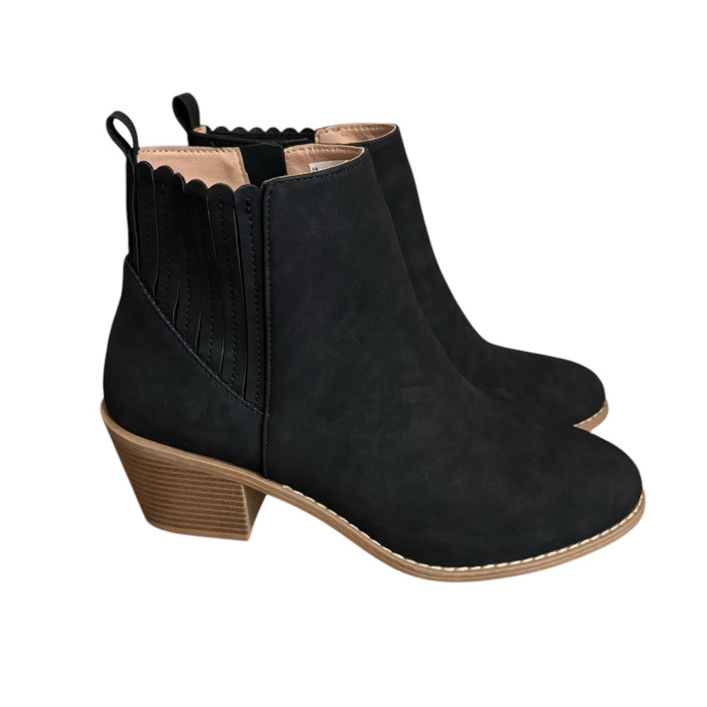 Black Suede Ankle Booties with Chunky Heel